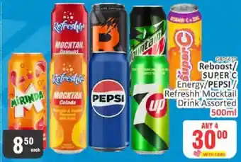 Reboost/SUPER'C Energy/PEPSI/Refresh'h Mocktail Drink Assorted