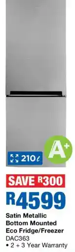 OK Furniture Satin Metallic Bottom Mounted Eco Fridge/Freezer DAC363 offer