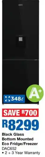 OK Furniture NICO Black Glass Bottom Mounted Eco Fridge/Freezer offer