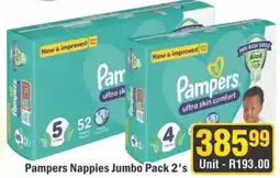 J&E Cash and Carry Pampers Nappies Jumbo Pack 2's offer