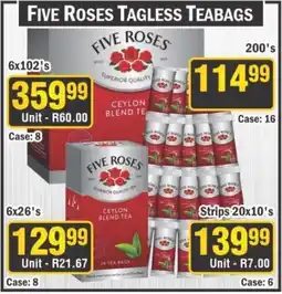 J&E Cash and Carry Five Roses Tagless Teabags offer