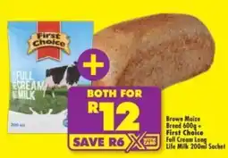 Shoprite Brown Maize Bread + First Choice Full Cream Long Life Milk offer