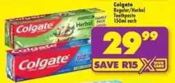 Shoprite Colgate Regular/Herbal Toothpaste offer