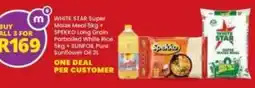 Shoprite WHITE STAR Super Maize Meal SPEKKO Long Grain Porboiled White Rice SUNFOIL Pure Sunflower Oil offer