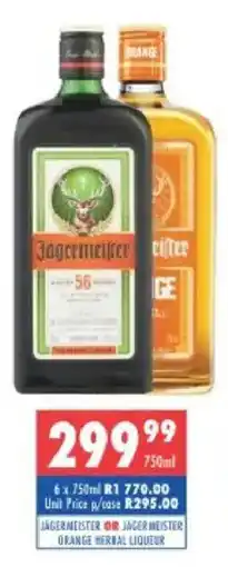 Ultra Liquors Jägermeister OR Jägermeister Orange Herbal Liqueur offer