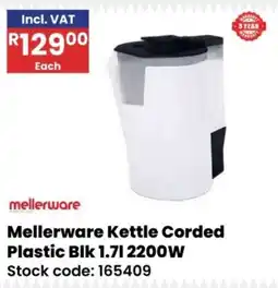 Africa Cash and Carry Mellerware Kettle Corded Plastic Blk offer