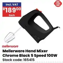 Africa Cash and Carry Mellerware Hand Mixer Chrome Black 5 Speed 100W offer
