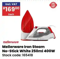 Africa Cash and Carry Mellerware Iron Steam No-Stick White offer