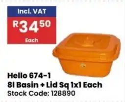 Africa Cash and Carry Hello 674-1 8l Basin + Lid Sq offer