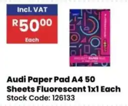 Africa Cash and Carry Audi Paper Pad A4 50 Sheets Fluorescent 1x1 Each offer