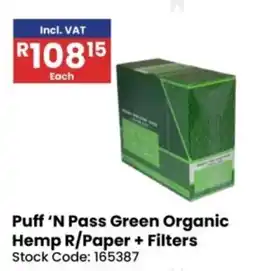 Africa Cash and Carry Puff 'N Pass Green Organic Hemp R/Paper + Filters offer