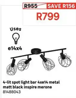 Leroy Merlin 4-lit spot light bar 4xe14 metal matt black inspire merone offer