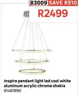 Leroy Merlin Inspire pendant light led cool white aluminum acrylic chrome shokia offer