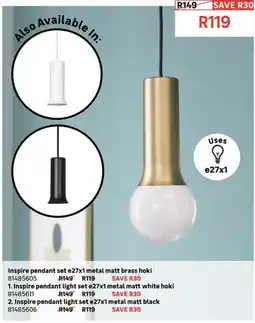Leroy Merlin Inspire pendant light set e27x1 metal matt brass hoki offer
