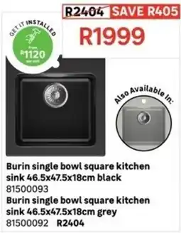 Leroy Merlin Burin single bowl square kitchen sink black offer