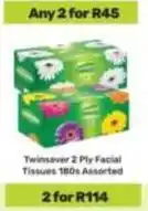 Game Twinsaver - 2 ply facial tissues 180s assorted offer