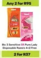 Game Bic - bic 3 sensitive or pure lady disposable razors 4+2 free offer