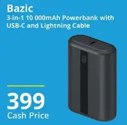 Cellucity Bazic 3-in-1 10 000mAh Powerbank with USB-C and Lightning Cable offer