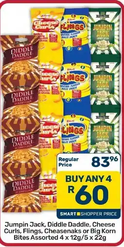 Pick n Pay Hypermarket Jumpin Jack, Diddle Daddle, Cheese Curls, Flings, Cheasenaks or Big Korn Bites Assorted offer