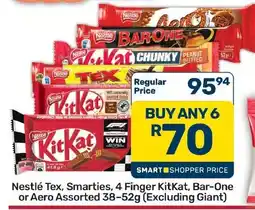 Pick n Pay Hypermarket Nestlé Tex, Smarties, 4 Finger KitKat, Bar-One or Aero Assorted offer