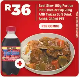 OK Express Beef Stew Portion plus Rice or Pap and Twizza Soft Drink offer