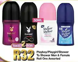 Take 'n Pay Playboy/Playgirl/Shower To Shower Men & Female Roll Ons Assorted offer