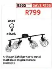 Leroy Merlin 4-lit spot light bar 4xe14 metal matt black inspire merone 81488043 offer