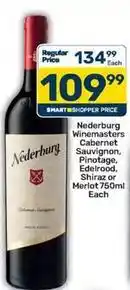 Pick n Pay Nederburg - winemasters cabernet sauvignon, pinotage, edelrood, shiraz or merlot 750ml offer