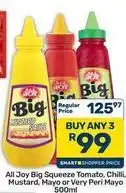 Pick n Pay Hypermarket All joy - big squeeze tomato, chilli, mustard, mayo or very peri mayo 500ml offer