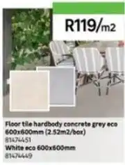 Leroy Merlin Floor tile hardbody concrete grey eco 600x600mm (2.52m2/box) 81474451, white eco 600x600mm 81474449 offer