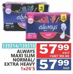 Arrow Cash And Carry ALWAYS MAXI SLIM NORMAL/EXTRA HEAVY offer