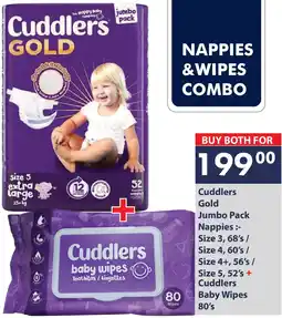 President Hyper Cuddlers Gold Jumbo Pack Nappies + Cuddlers Baby Wipes offer
