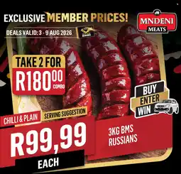 Bluff Meat Supply Mndeni Meats 3KG BMS Russians offer
