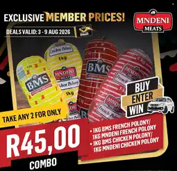 Bluff Meat Supply BMS French Polony / Mndeni French Polony / BMS Chicken Polony / Mndeni Chicken Polony offer