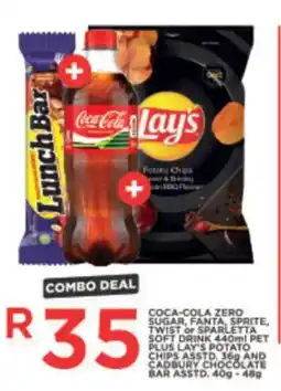 OK Express Coca-Cola Zero Sugar, Fanta, Sprite, Twist or Sparletta Soft Drink plus Lay's Potato Chips, and Cadbury Chocolate Bar offer