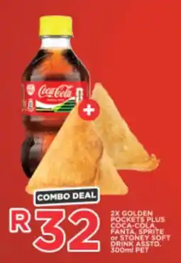 OK Express 2X GOLDEN POCKETS PLUS COCA-COLA, FANTA, SPRITE OR STONEY SOFT DRINK ASSTD. offer