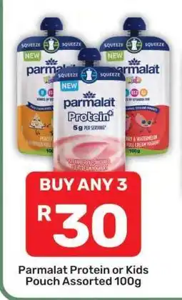 Pick n Pay Parmalat Protein or Kids Pouch Assorted 100g offer