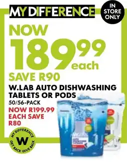 Woolworths W.LAB AUTO DISHWASHING TABLETS OR PODS offer