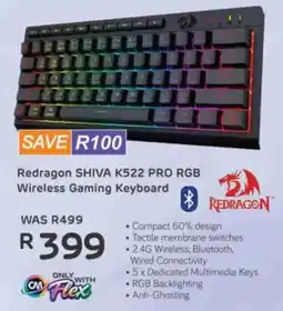 Computer Mania Redragon SHIVA K522 PRO RGB Wireless Gaming Keyboard offer