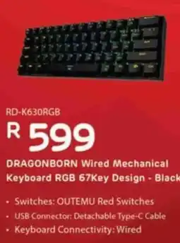 Computer Mania DRAGONBORN Wired Mechanical Keyboard RGB 67Key Design - Black offer