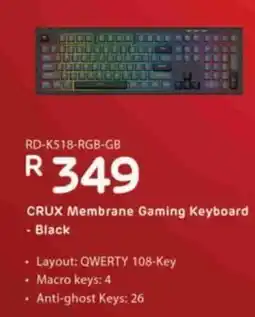 Computer Mania CRUX Membrane Gaming Keyboard - Black offer