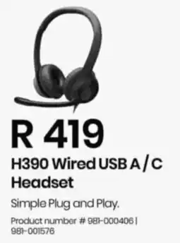 Computer Mania H390 Wired USB A/C Headset offer