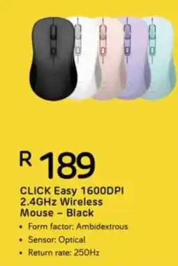 Computer Mania CLICK Easy 1600DPI 2.4GHz Wireless Mouse - Black offer