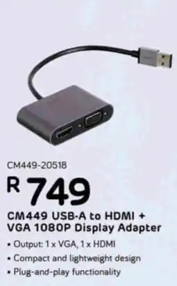 Computer Mania CM449 USB-A to HDMI + VGA 1080P Display Adapter offer