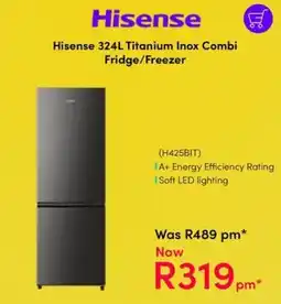 Teljoy Hisense 324L Titanium Inox Combi Fridge/Freezer offer