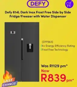Teljoy Defy 614L Dark Inox Frost Free Side by Side Fridge/Freezer with Water Dispenser offer