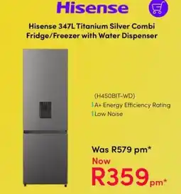 Teljoy Hisense 347L Titanium Silver Combi Fridge/Freezer with Water Dispenser offer