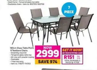 180cm Glass Table PLUS 6 Textilene Chairs