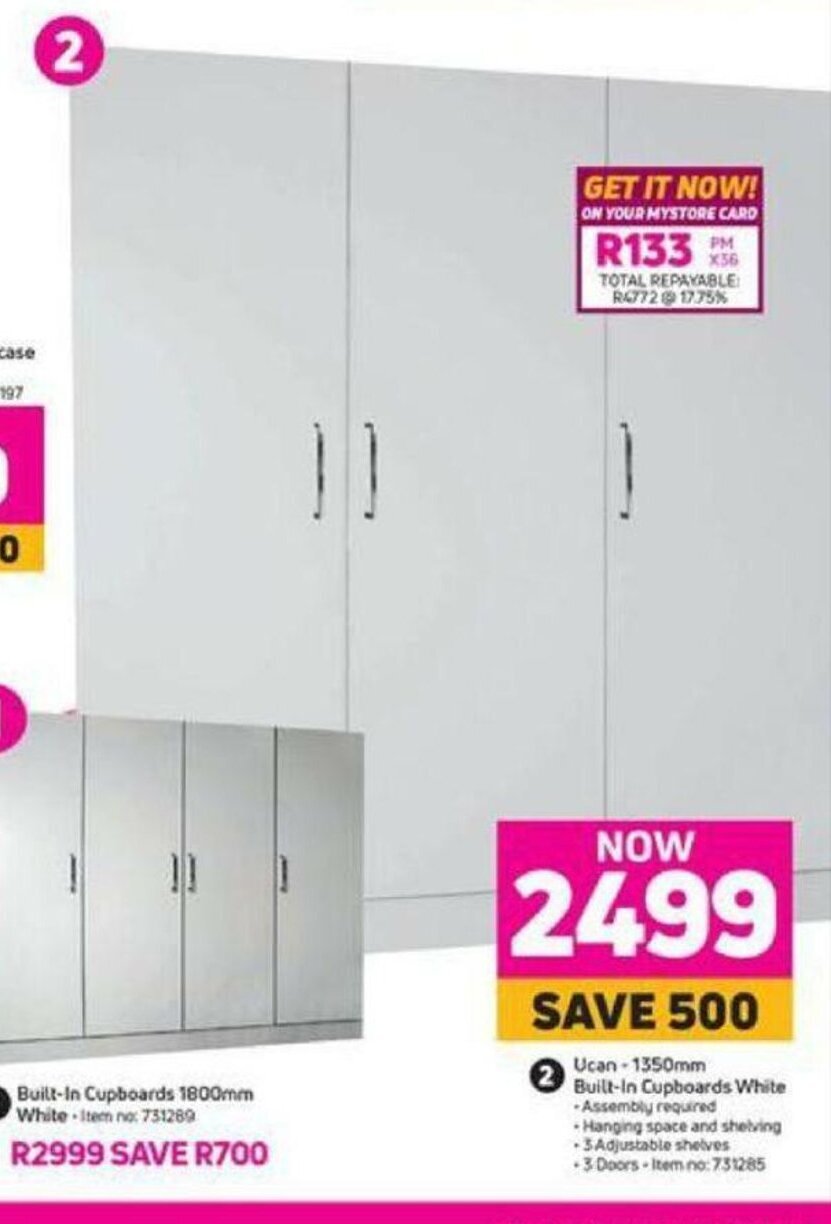 Ucan 1350mm Built In Cupboards White offer at MTN