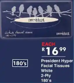 President Hyper President Hyper Facial Tissues White 2-Ply 180's offer
